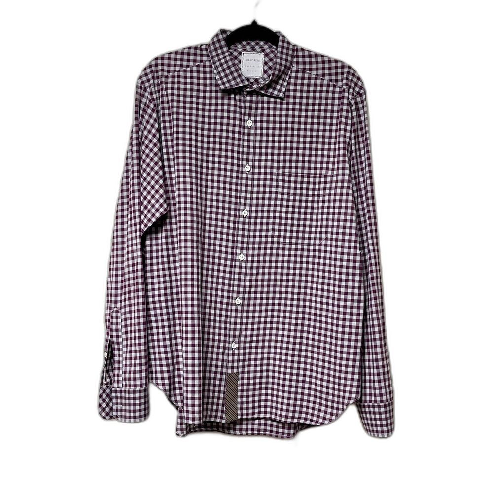 BILLY REID Burgundy/Gray Check Long Sleeve Button Down Shirt
